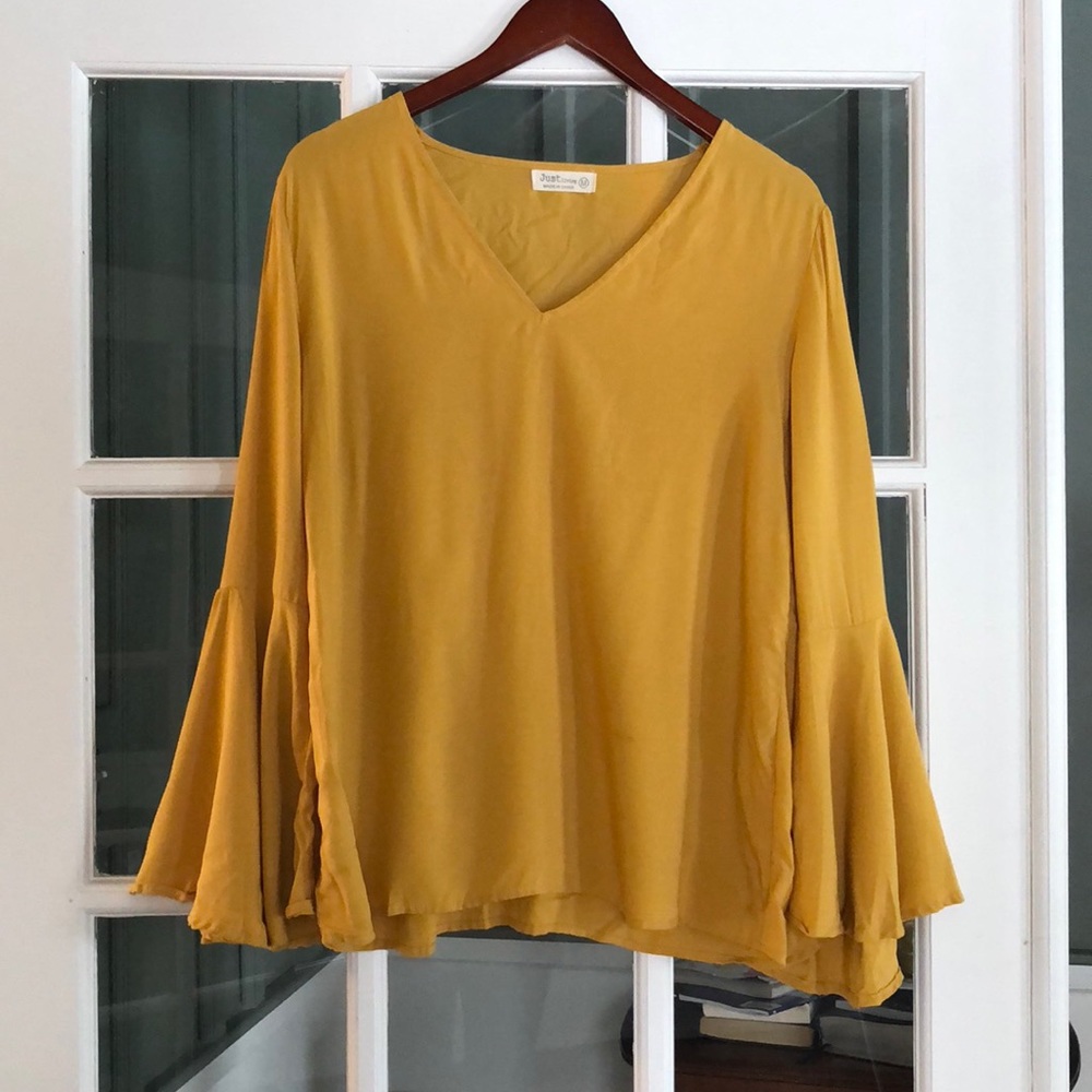 Mustard yellow belle sleeve top